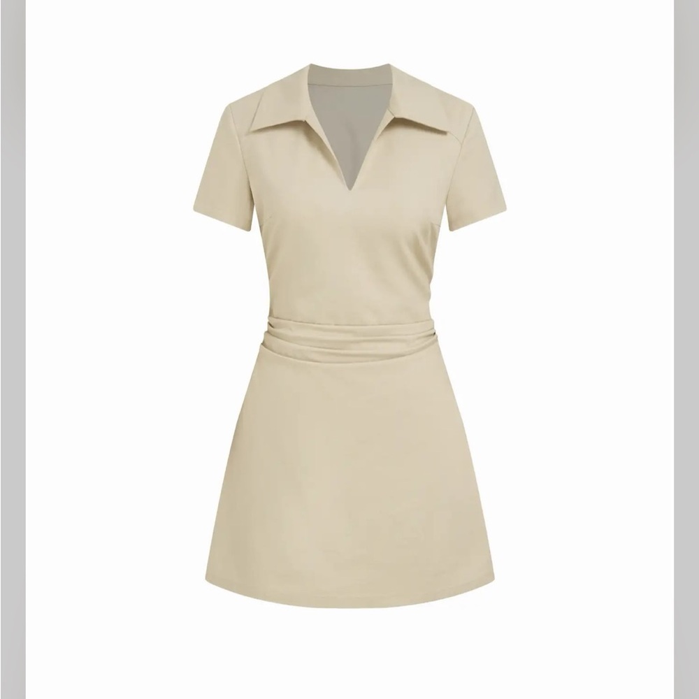 Cider Beige Mini Dress with Collar